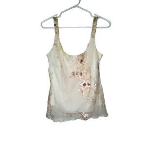 Alex Evening Cami Top Lightweight Beaded Floral Ivory Size Large